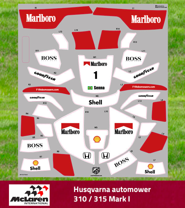 Ayrton Senna - McLaren MP4 1988 - autocollants pour Husqvarna et Gardena